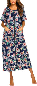 Ekouaer Women Robe Zipper Front Short Sleeve Full Length (Style 2K7F)