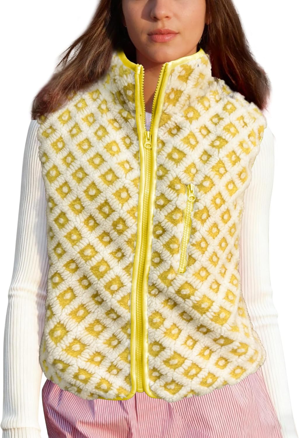Womens Checkered Sherpa Vest for Stylish Winter Outfits
