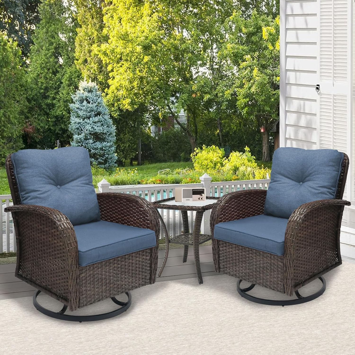 3 Piece Patio Furniture Set with Swivel Rocking Chairs and Table
