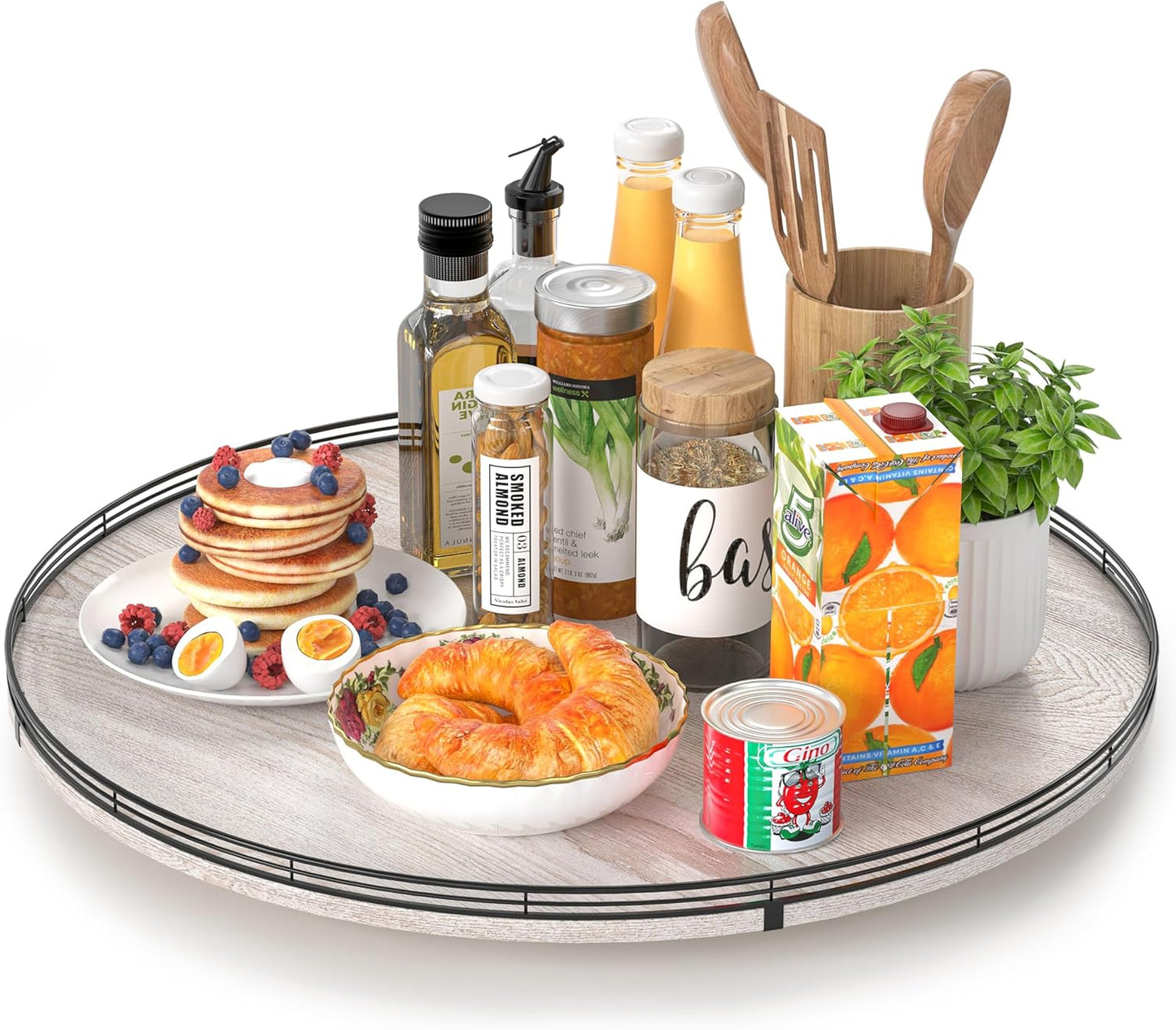 24in Lazy Susan Wood Turntable Organizer for Kitchen Decor