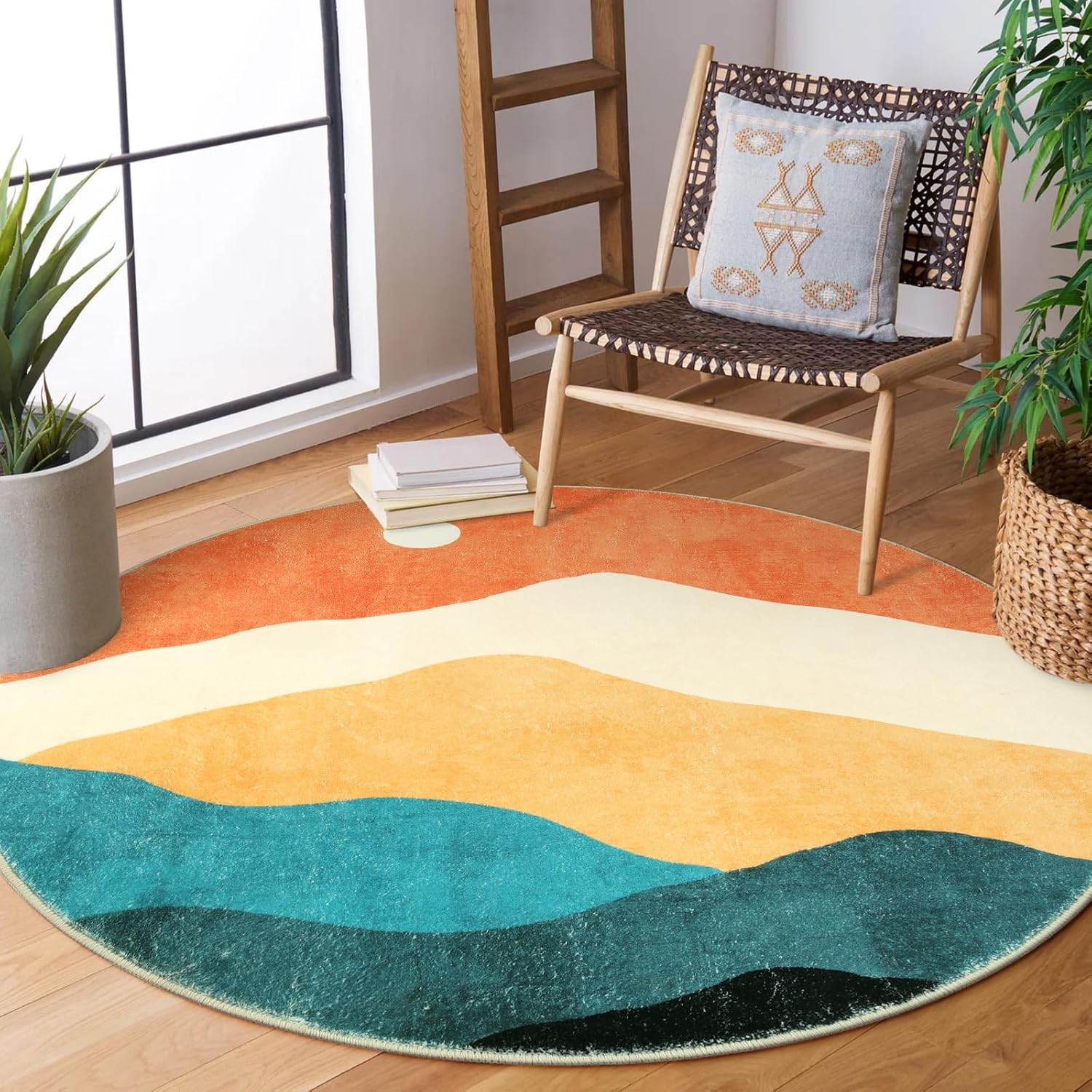 6 ft Abstract Round Rugs for Bedroom and Living Room Decor