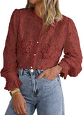 Women's Lace Blouse Long Sleeve Button Up Shirt - Soft Lace Fit