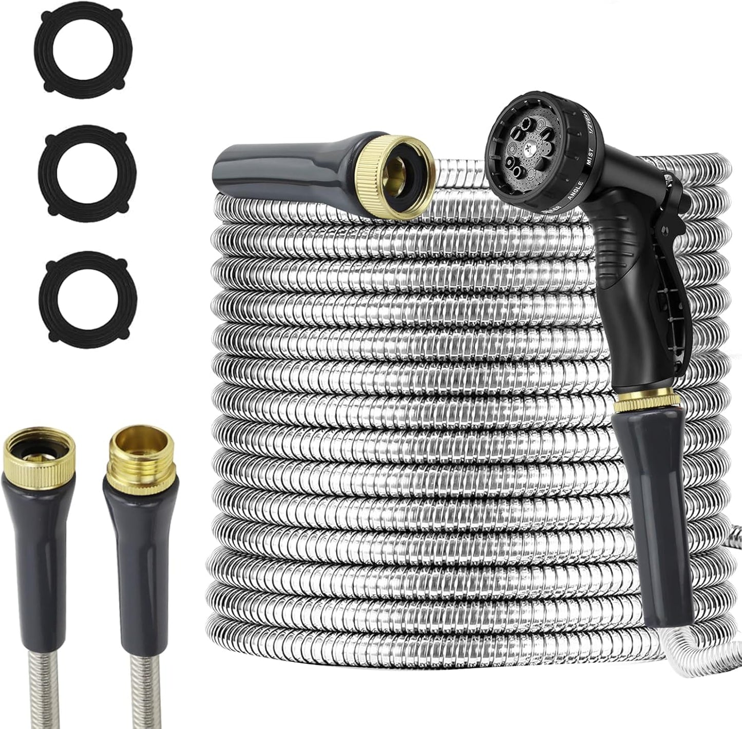 Stainless Steel Garden Hose 100ft Heavy Duty with Nozzle Options