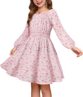 Girls Fall Floral Midi Dress with Smocked Waist - Comfortable Fit