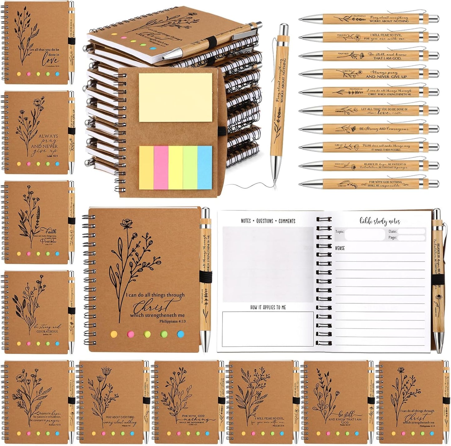 40 Pcs Christian Gifts Bulk Bible Notebooks and Sticky Notes