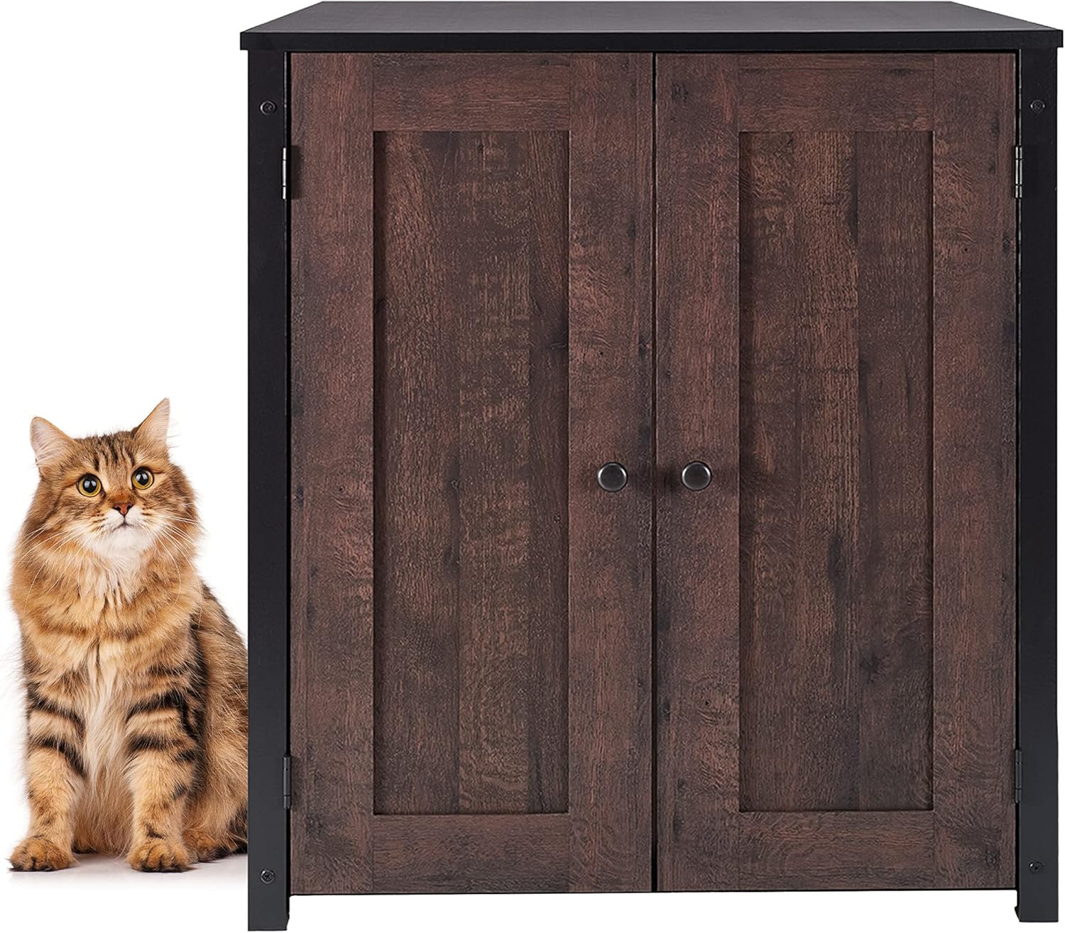 Stylish Whisker Litter Box Cabinet, Coffee Oak Finish