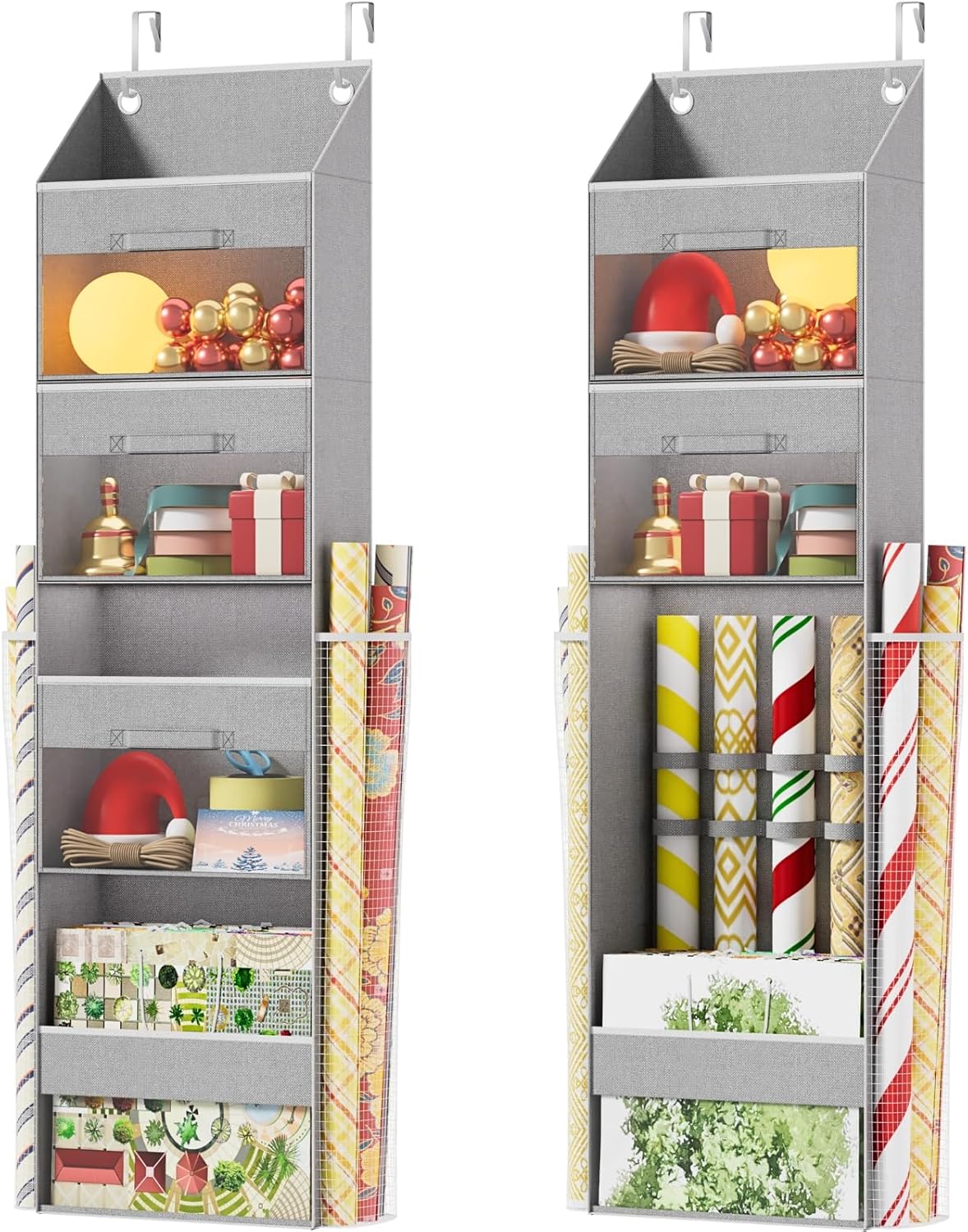 Light Grey Over Door Wrapping Paper Organizer with Drawers