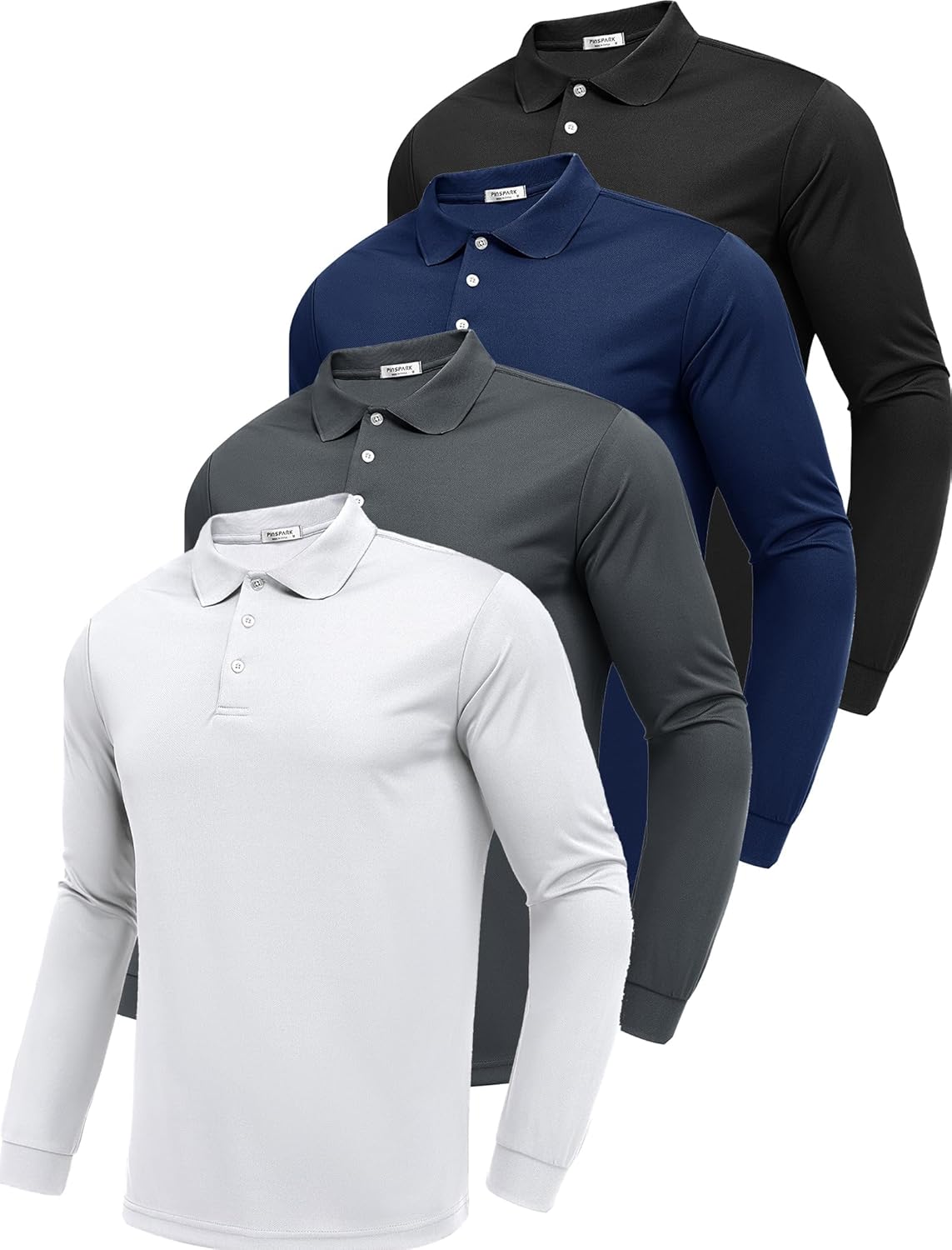 Moisture Wicking Long Sleeve Polo Shirts for Men by PINSPARK