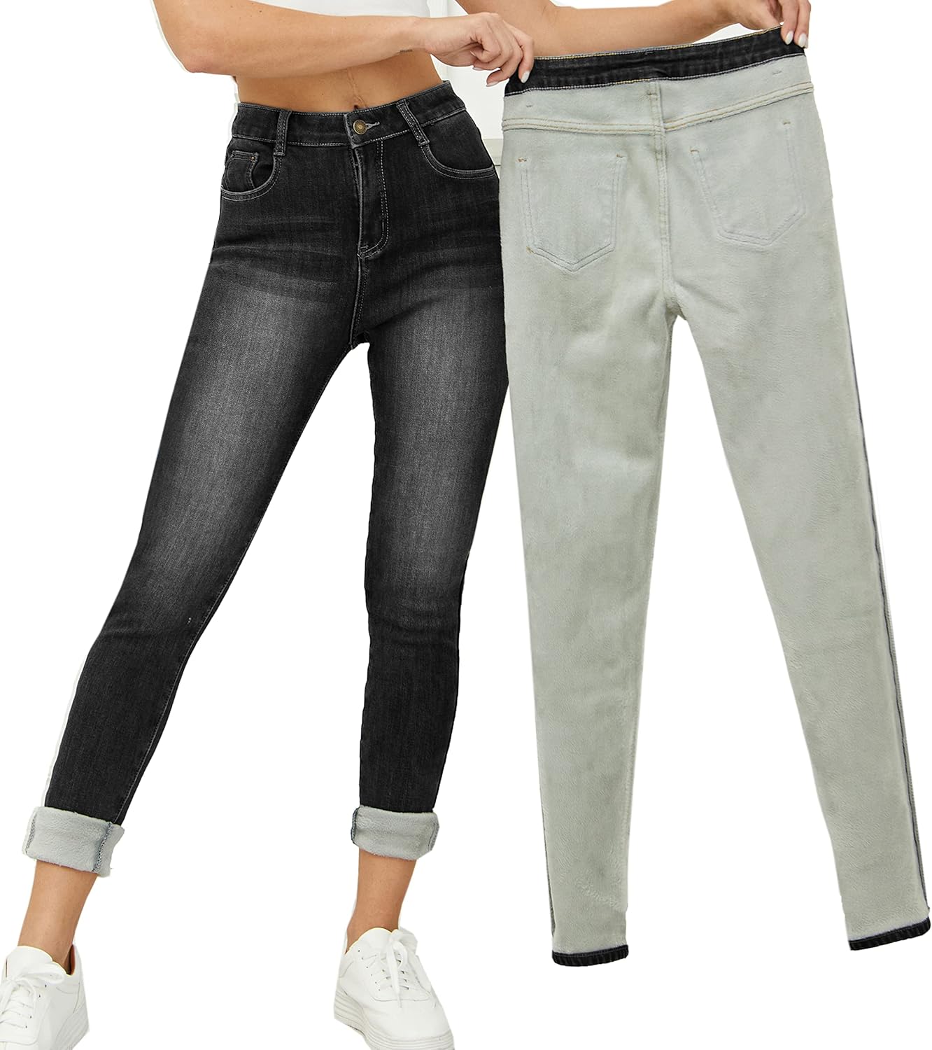 Yehopere Women's Winter Fleece Lined Jeans for Cold Weather