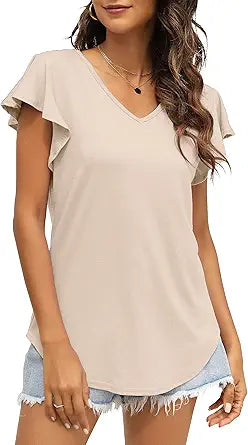 NANYUAYA Womens Summer Tops Ruffle Short Sleeve Tunic Shirts