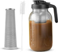 64 oz Cold Brew Coffee Pitcher - Stainless Steel Filter - Wide Mouth Glass Jar