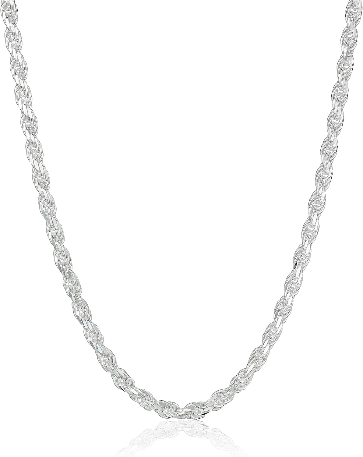 Timeless Sterling Silver Diamond Cut Rope Chain Necklace 24 in