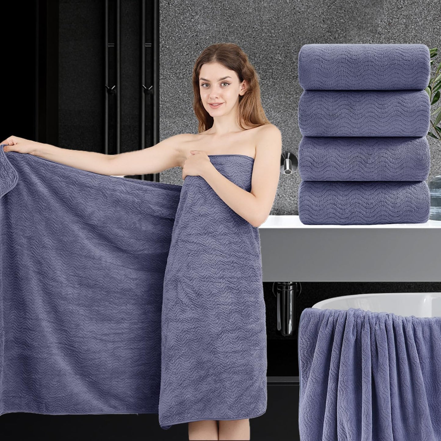 Extra Large Bath Towel Set 4 Piece 35x70 in Ultra Soft Microfiber