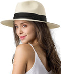 FURTALK Wide Brim Straw Panama Fedora Hat - UPF 80 Sun Protection