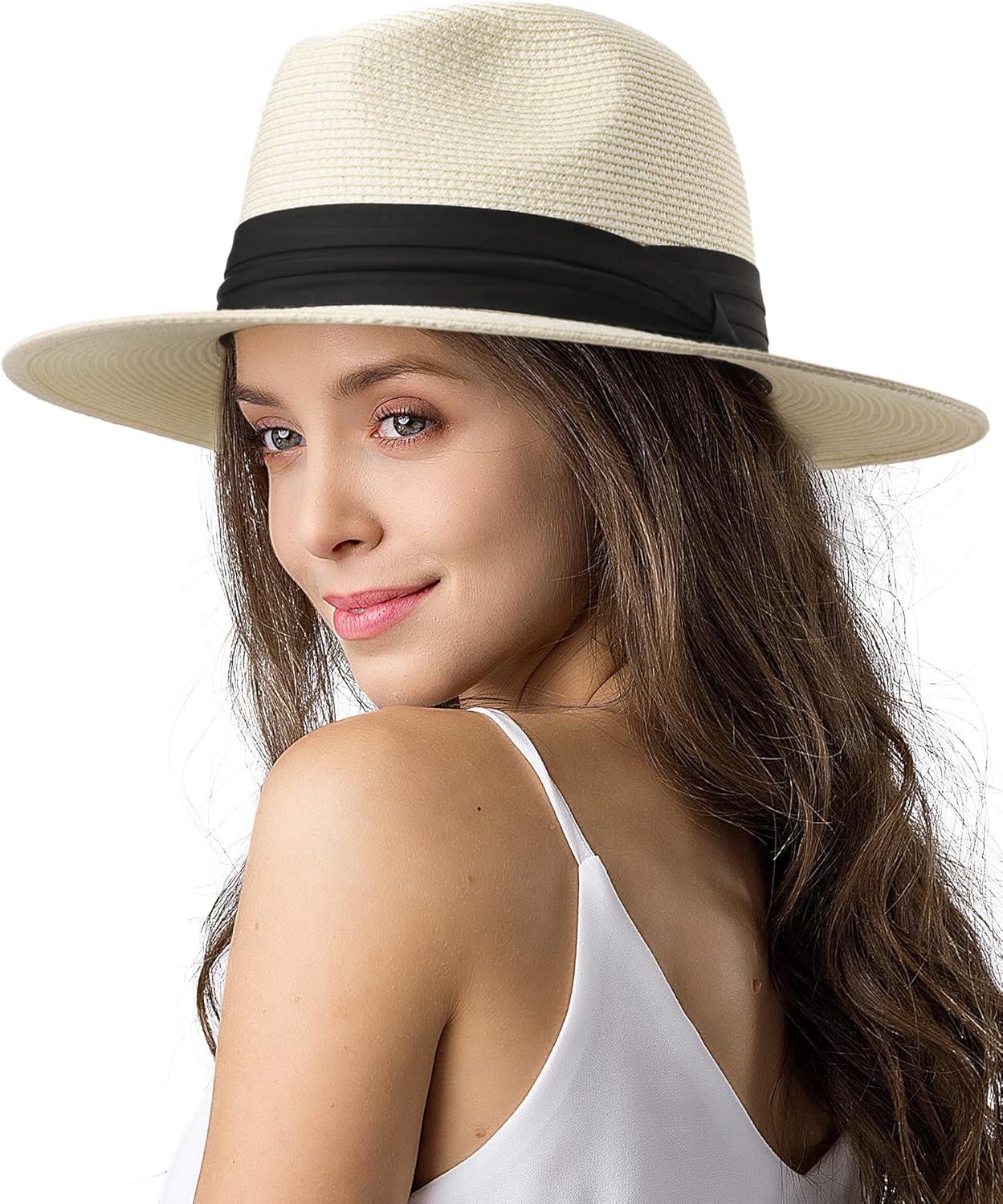Wide Brim Straw Panama Hat for Summer Beach Sun Protection