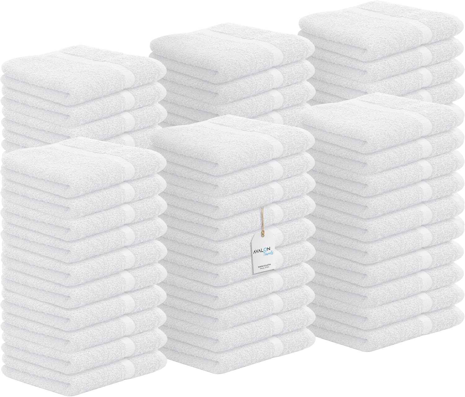 Avalon Towels Cotton Washcloths Pack of 60 Soft Absorbent Towels