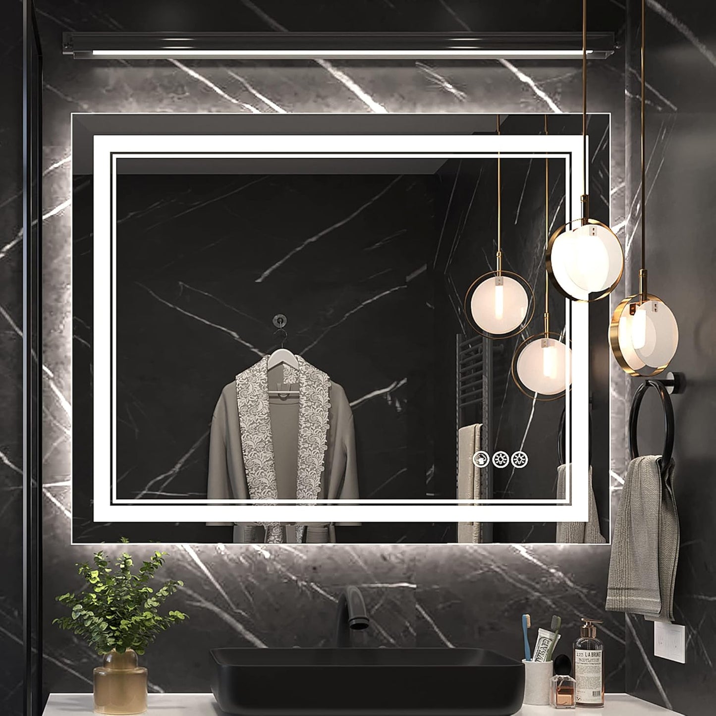 40x32 Inch LED Bathroom Mirror with Anti-Fog and Dimmable Light