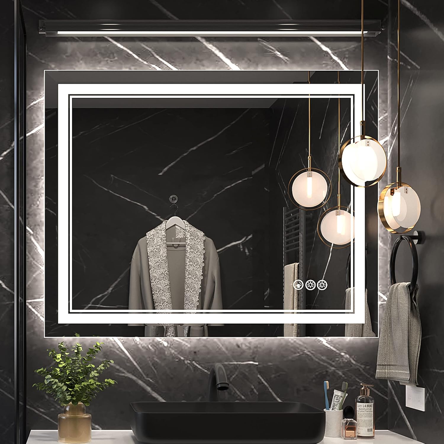 40x32 Inch LED Bathroom Mirror with Anti-Fog and Dimmable Light