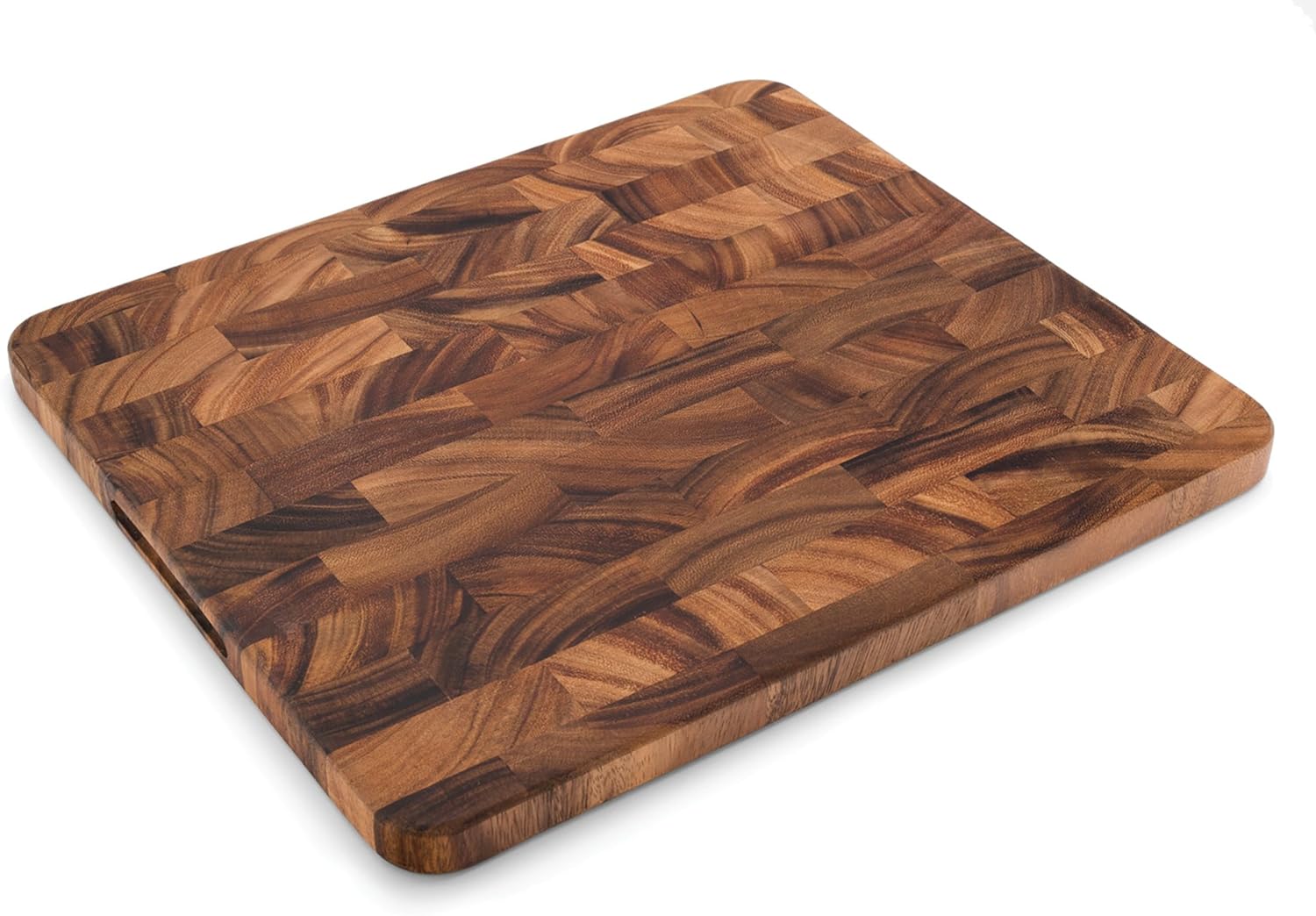 Natural Acacia Wood End Grain Utility Cutting Board for Kitchen