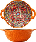 Boho Ceramic Serving Bowls 2 Pack - 40 Oz Porcelain Salad Bowls