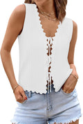 Womens Tie Front Crochet Knit Tops - Trendy 2025 V Neck Vest