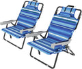 Portable Tanning Lounge Chairs: Detachable Pillow, 5 Position Back, Striped Blue