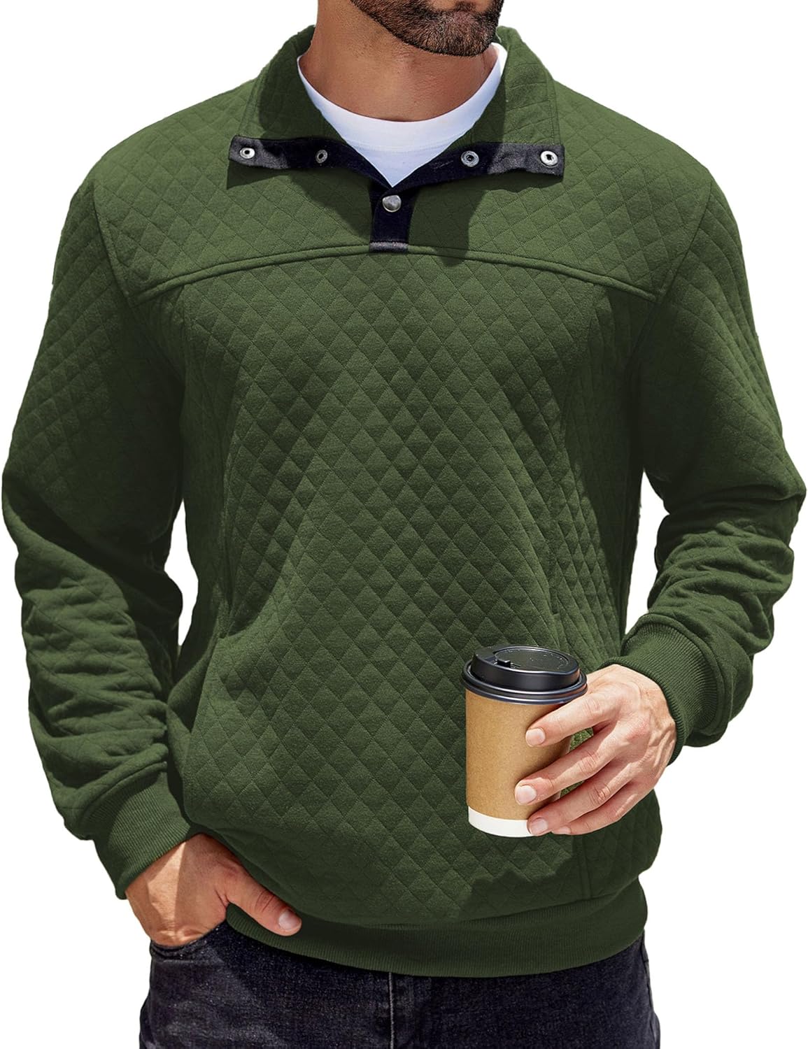 COOFANDY Mens Quarter Sweatshirt Quilted Long Sleeve Active Wear