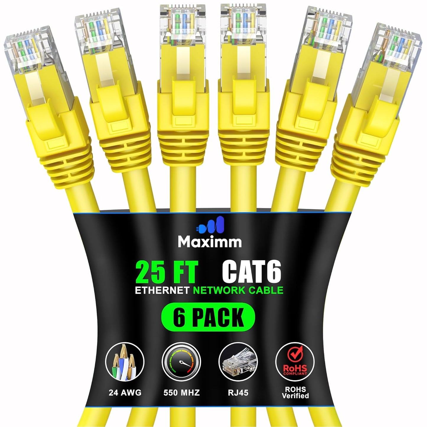 Maximm Cat 6 Ethernet Cable 25 ft - High-Speed Network Cable