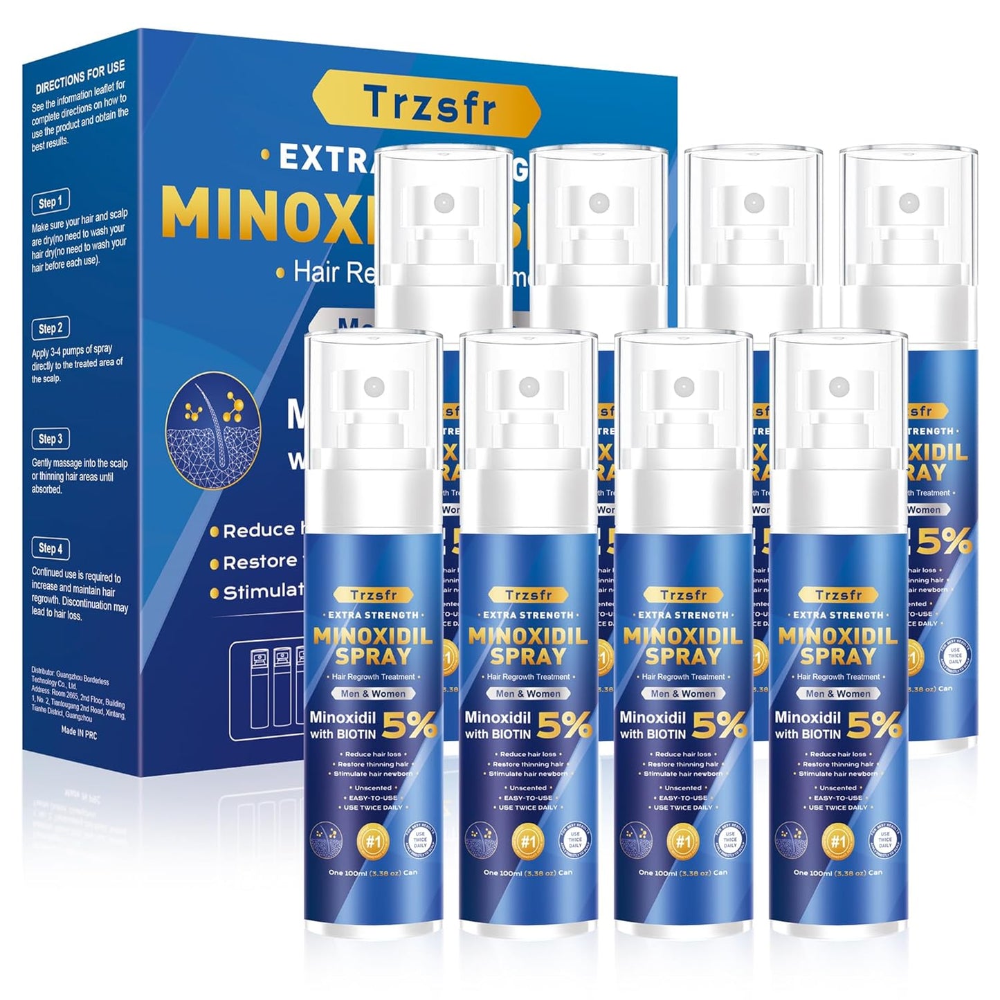 5% Minoxidil Spray for Men & Women - Extra Strength Hair Growth
