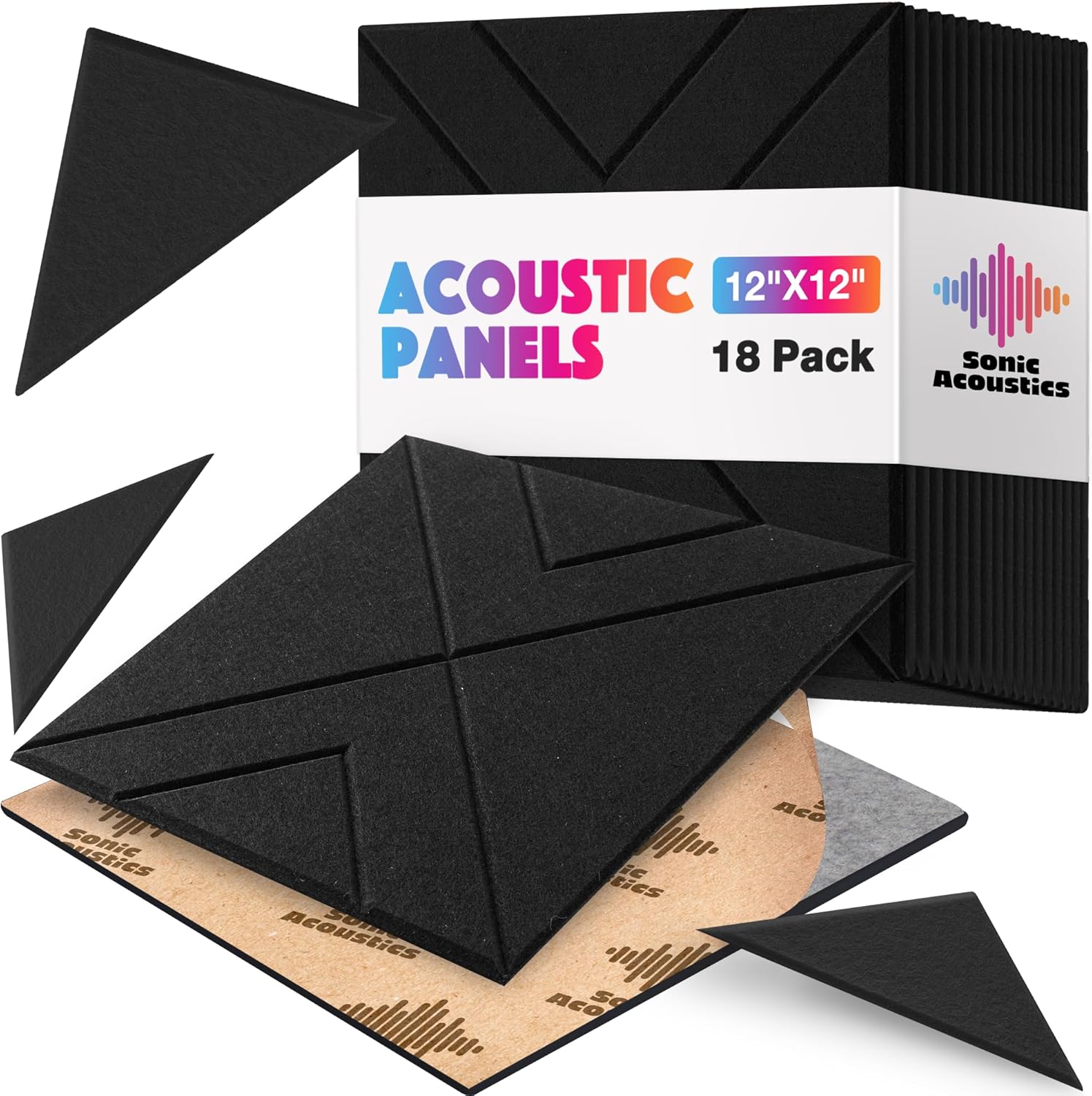 18 Pack Self-Adhesive Acoustic Panels for Sound Absorption