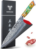 8in Chef Knife - Hammered Damascus Steel with Resin Handle