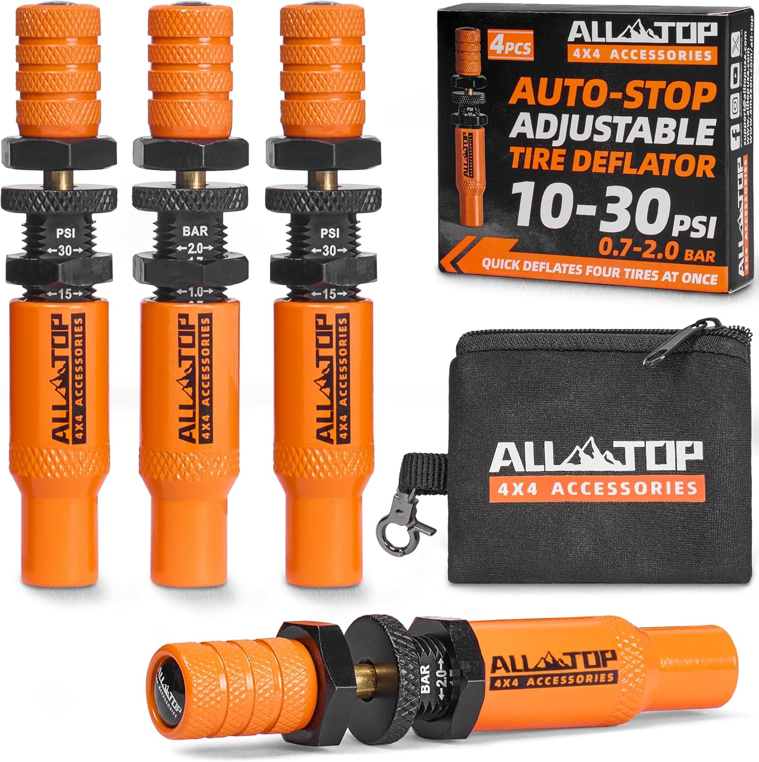 ALL-TOP Adjustable Auto-Stop Tire Deflator Kit for Offroad Use