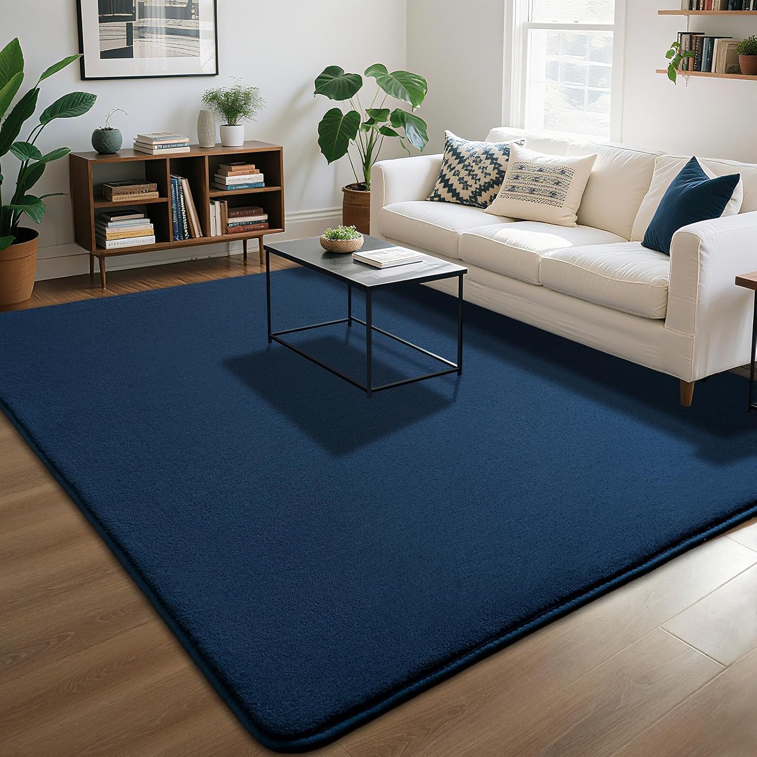 HOMORE Navy Blue Rug for Living Room 5x7 Feet Soft Shag Rug