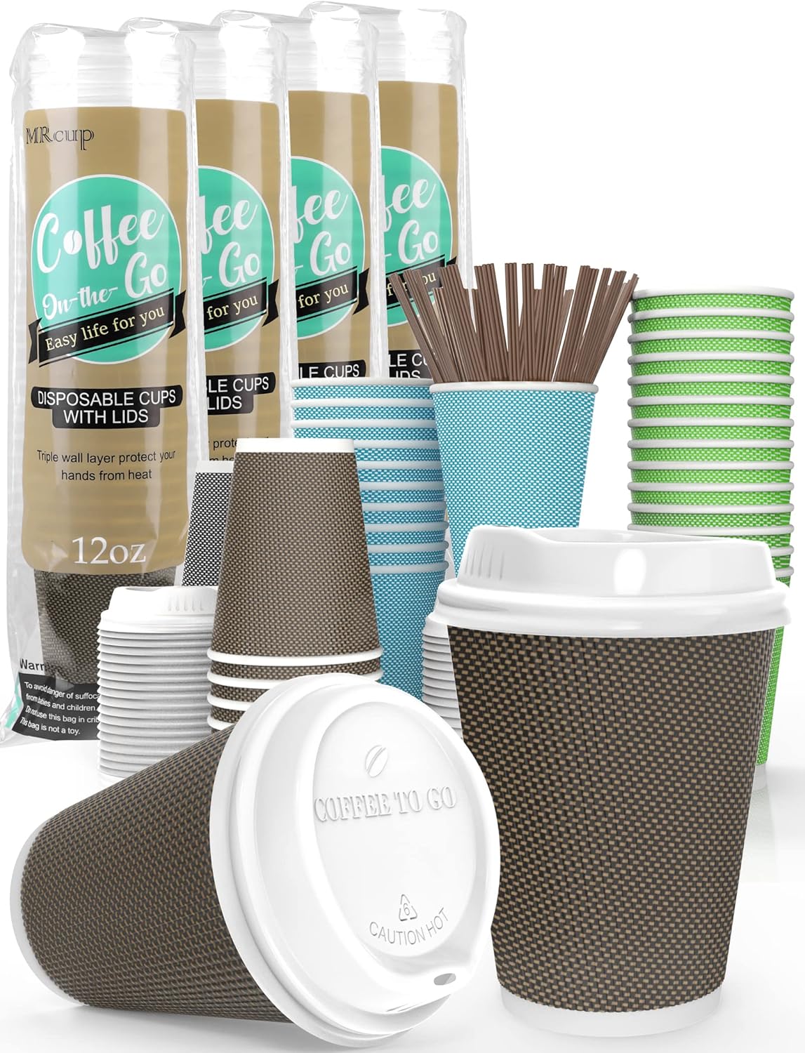 40 Pack Insulated Coffee Cups with Lids & Straws - Leak/Heat-Free Togo Cups - MRcup