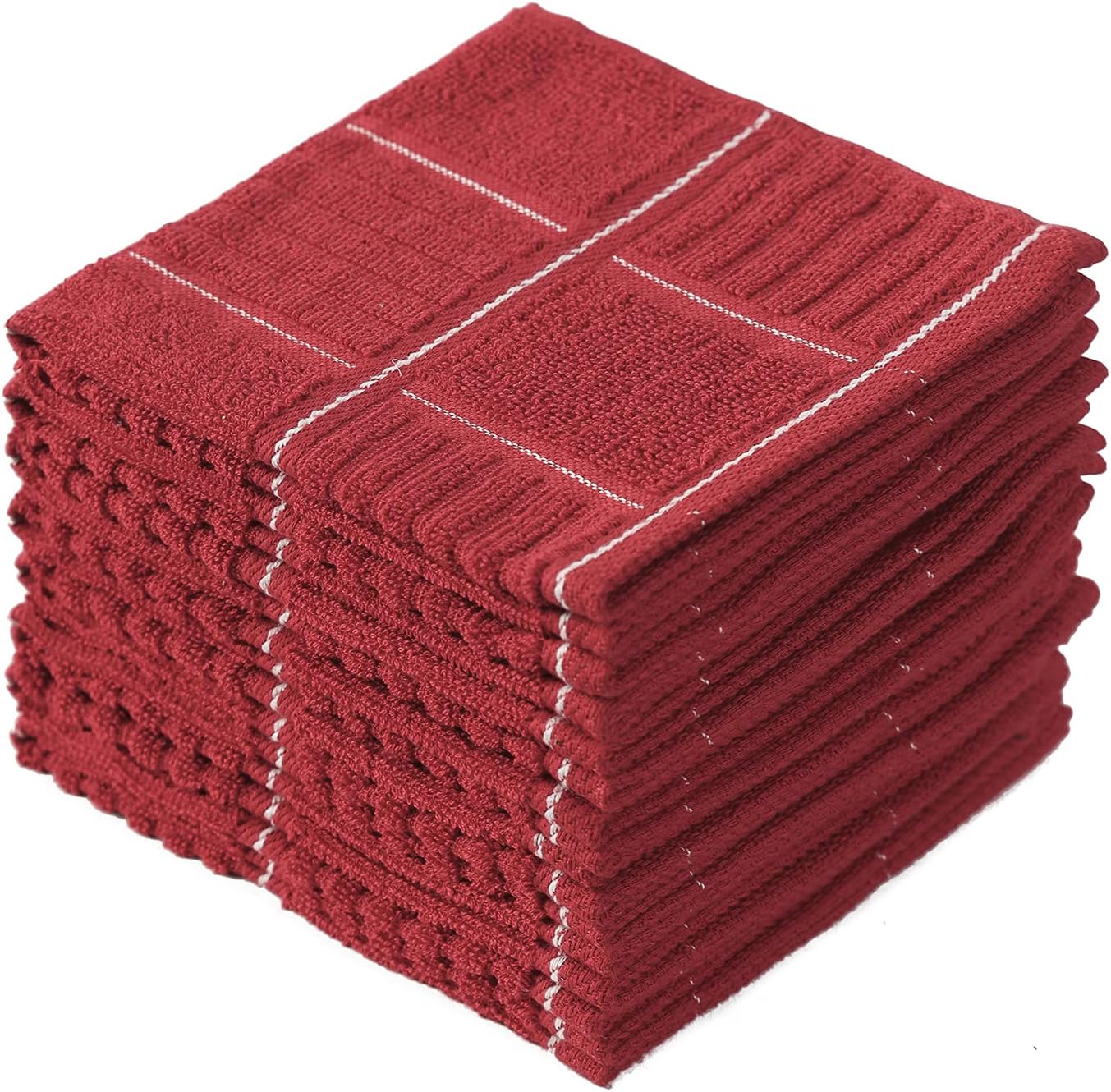 8-Pack Glynniss Cotton Dish Cloths, Red, 12x12 Inches