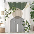 Boho Sage Green Shower Curtain - Modern Gold Leaves