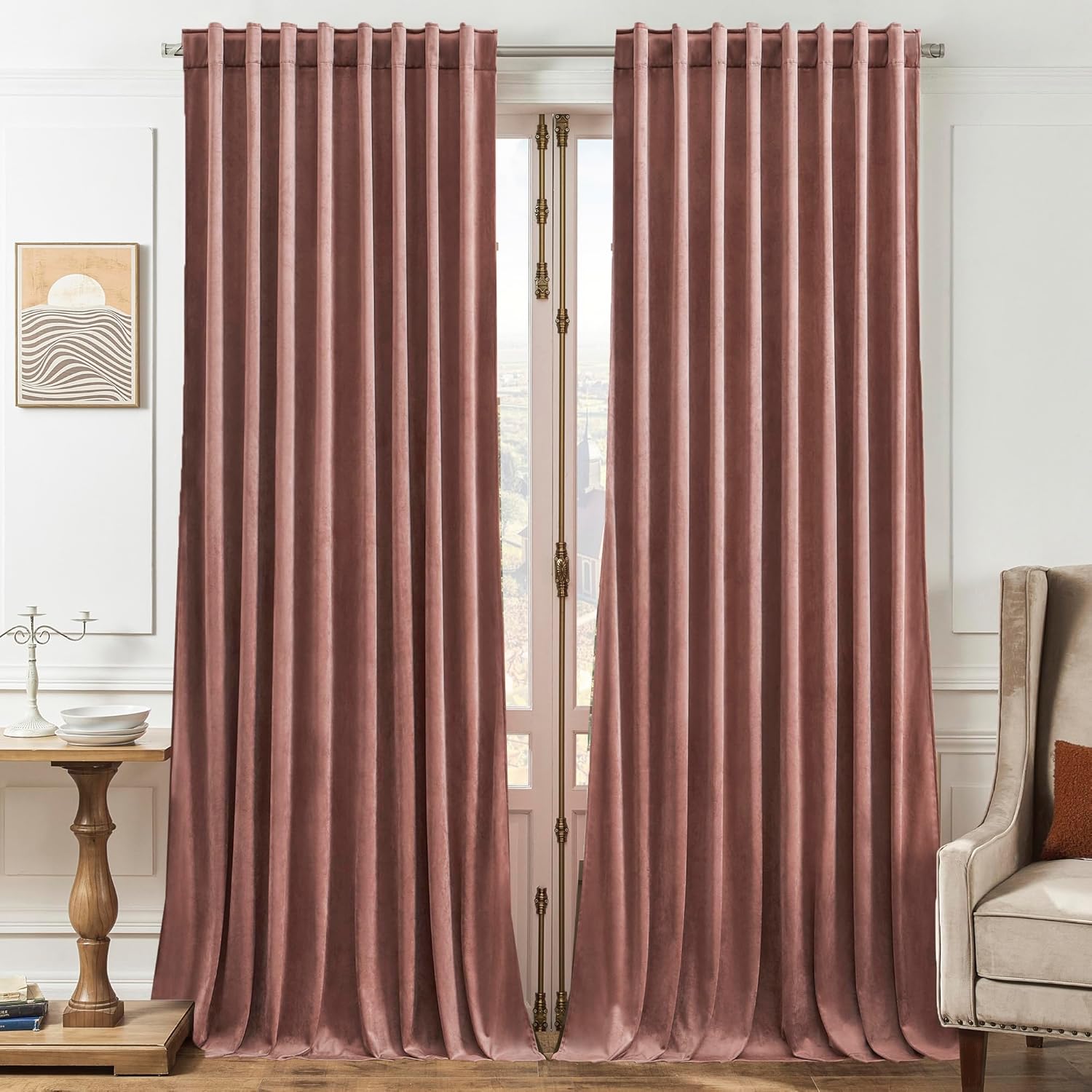 Timeper Wild Rose Pink Velvet Curtains for Luxury Home Decor