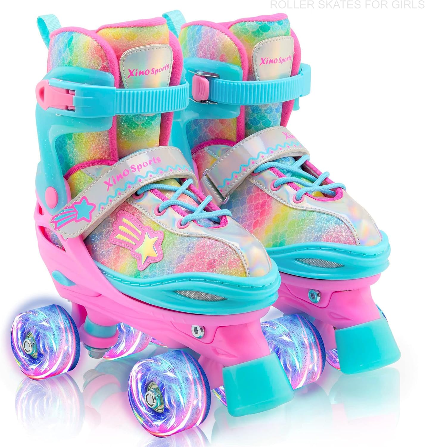 XinoSports Kids Adjustable Roller Skates with Light Up Wheels