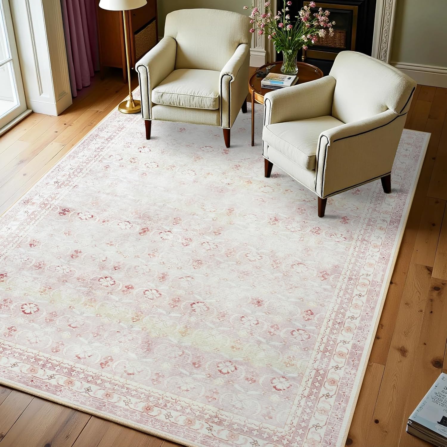 5x7 Pink Area Rug for Living Room and Bedroom Decor