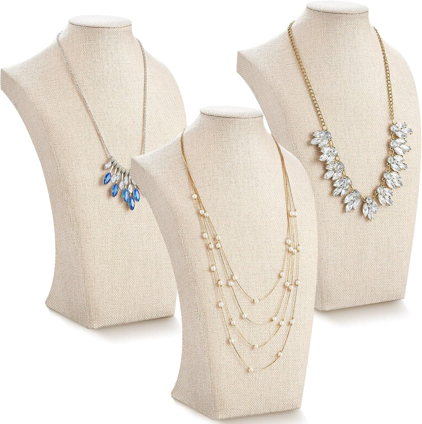Kigley 3 Pcs Linen Jewelry Display Bust for Elegant Showcasing