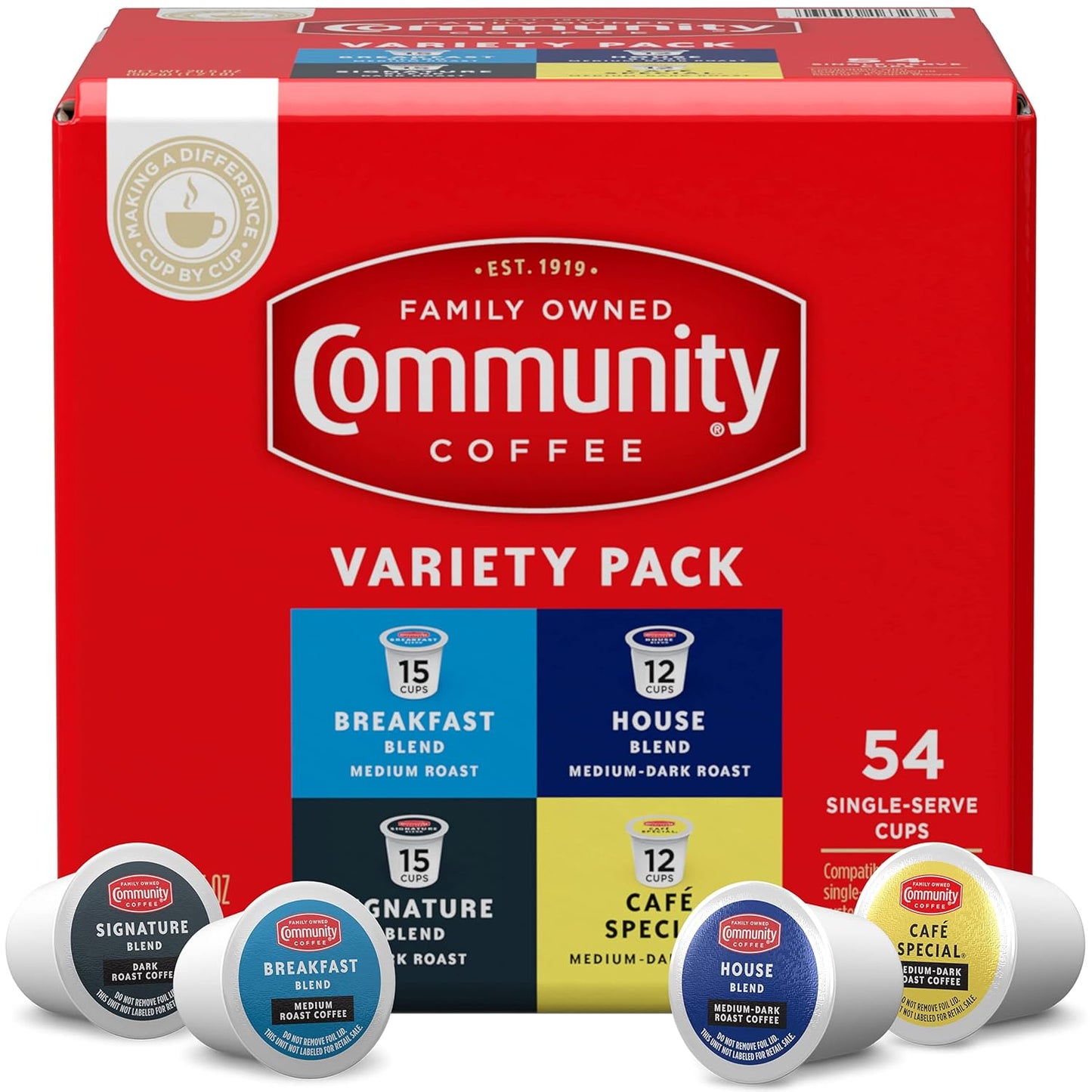 Community Coffee Variety Pack 54 Count Pods for Keurig Brewers