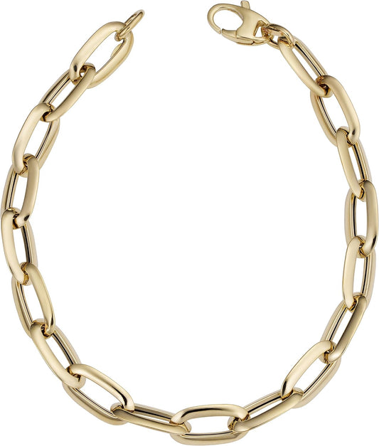 Kooljewelry 14k Yellow Gold 7 mm Fancy Oval Link Bracelet