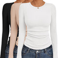 Ekouaer Womens Long Sleeve Crew Neck Tops 3-Pack - Soft Fitted Layer