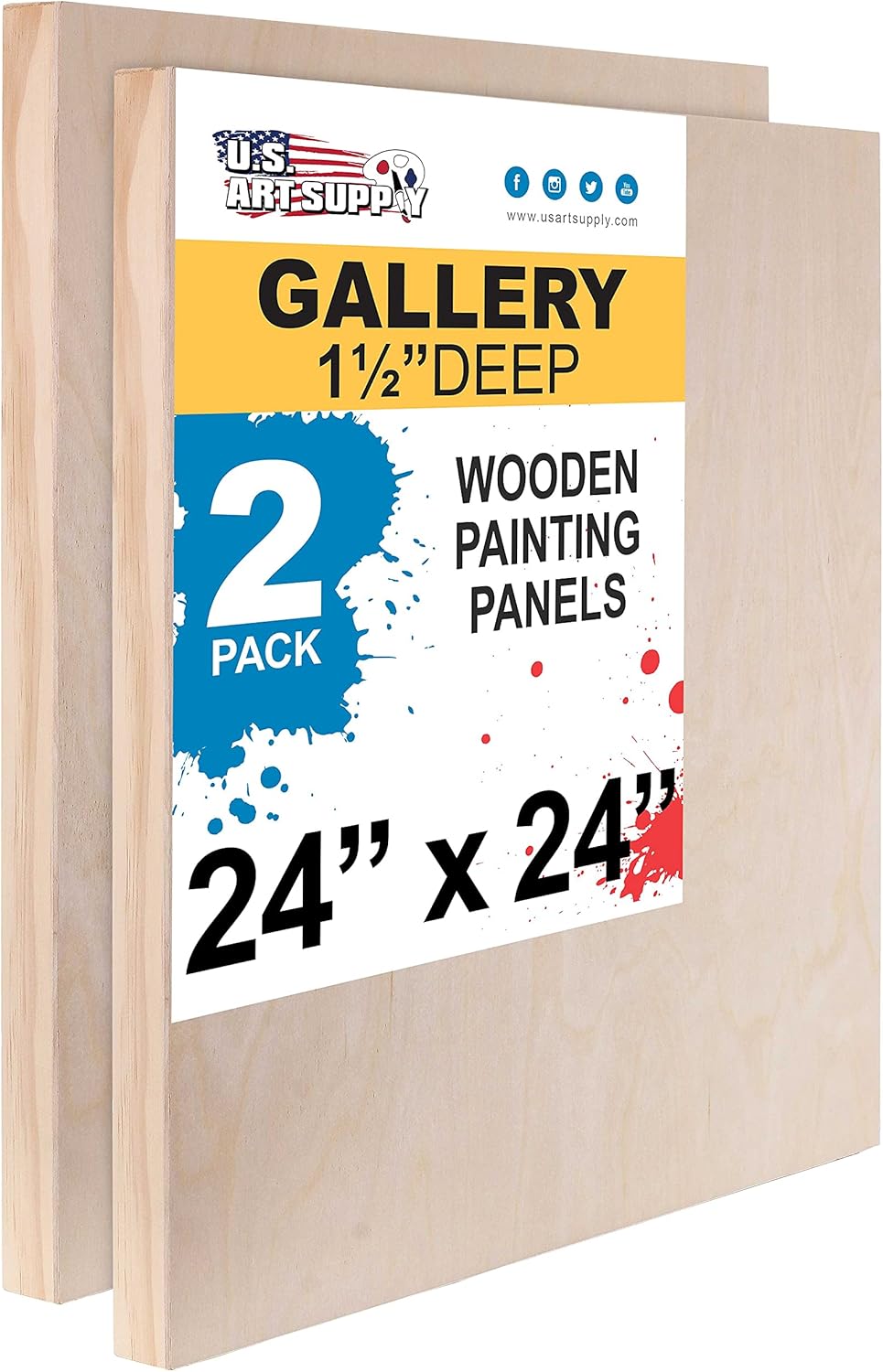Unfinished Cradled Wood Panels for Painting - 24x24 in 2 Pack