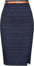 Tweed Pencil Skirt Knee Length High Waisted with Belt - Elegant Fit at