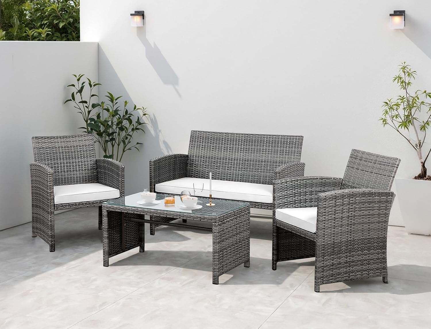 Shintenchi 4 Piece Patio Rattan Set for Outdoor Comfort