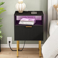 Modern Nightstand with Charging Station and LED Lights - Compact