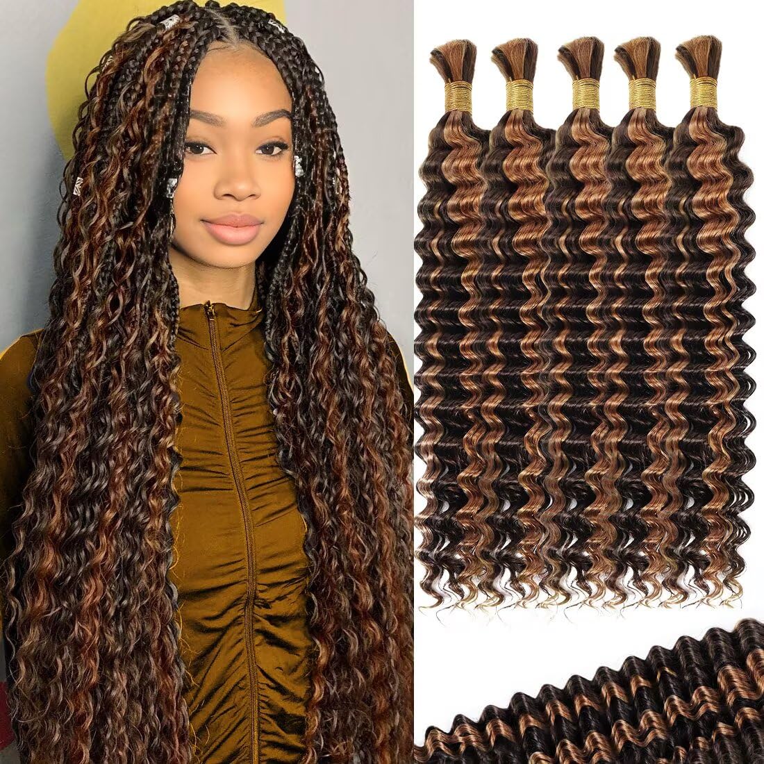12A P4/30 Dark and Light Brown Human Braiding Hair for Boho Styles