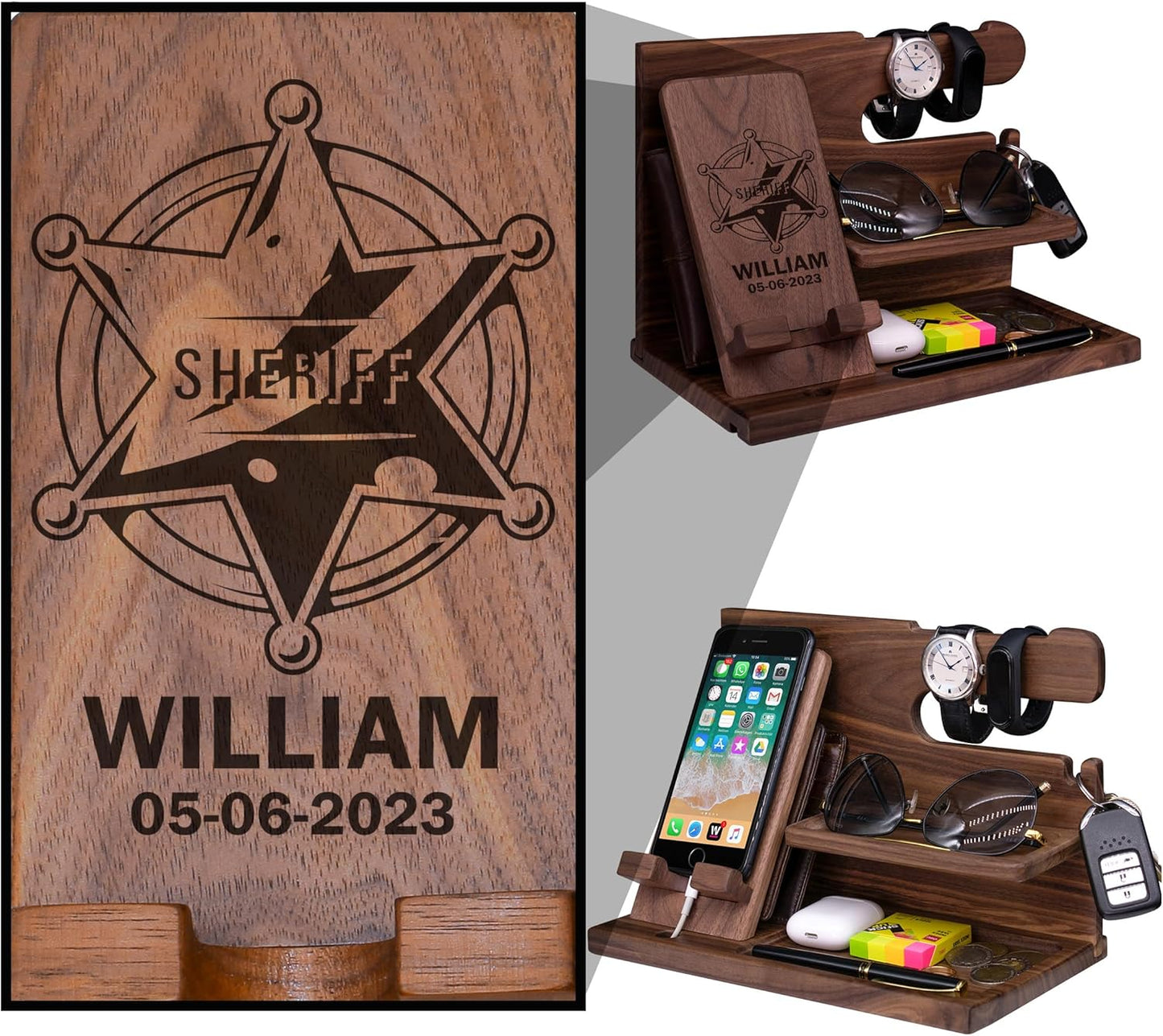 Custom Sheriff Badge Desktop Organizer - Personalized Law Enforcement Gift