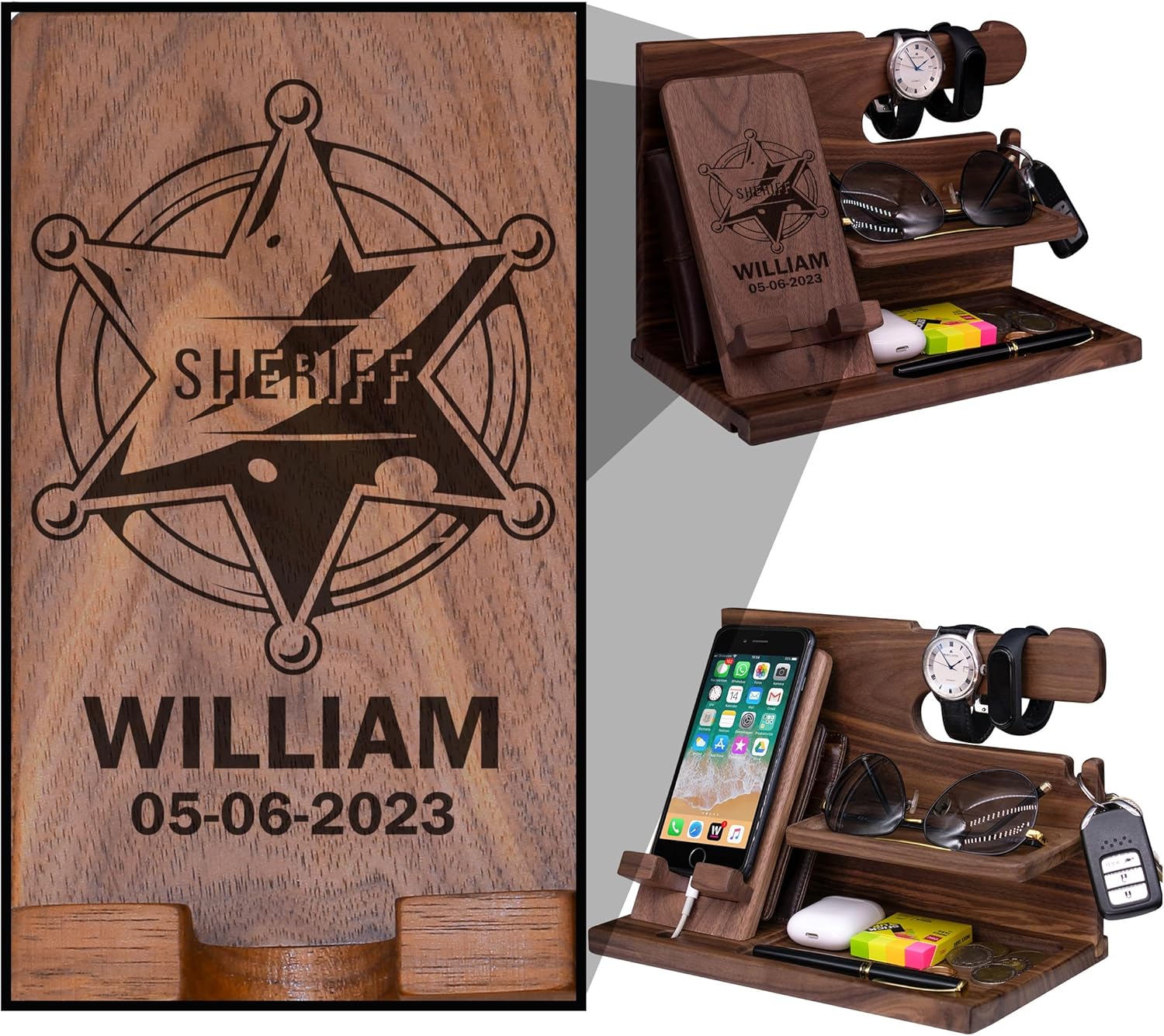 Custom Sheriff Badge Desktop Organizer - Personalized Law Enforcement Gift